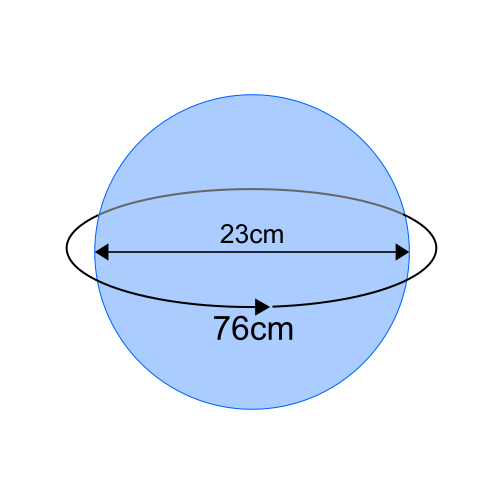 Bola de 23cm de diâmetro com 76cm de circunferência