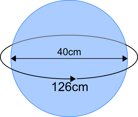 Bola de 40cm de diâmetro com 126cm de circunferência